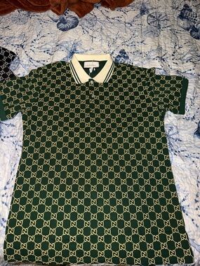 DesignerGreen & Cream GG Monogram Polo Shirt